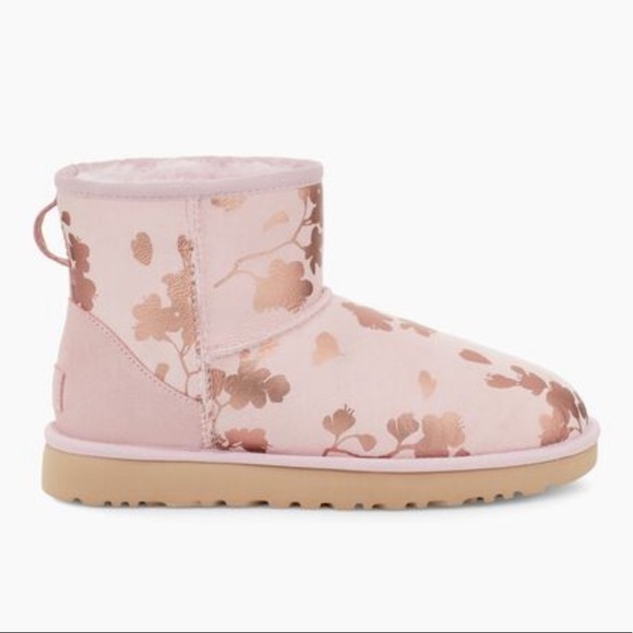 UGGClassic Mini Floral Foil Boots Seashell Pink New In Box